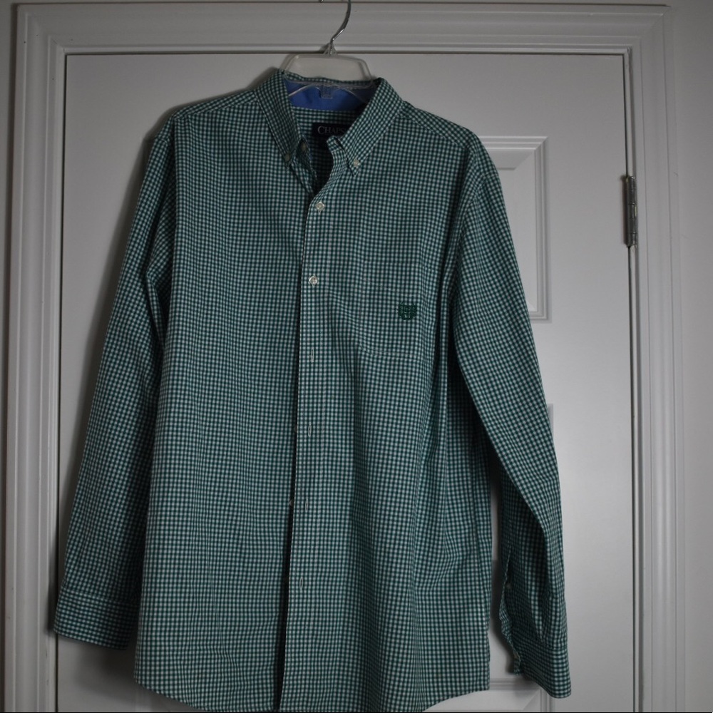 Chaps long sleeve button down green/white size L
